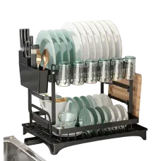 Сушарка дворівнева для посуду з неіржавкої сталі Чорна Зручна сушарка для посуду