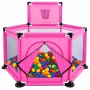 Дитячий ігровий манеж/Манеж для дітей 130х65х100 см/Складаний дитячий манеж з баскетбольним кільцем Рожевий