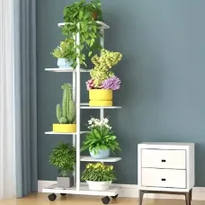 Підставка для квітів і рослин на 6 полиць із коліщатками, біла (CVT-6P)