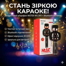 Бездротовий караоке-мікрофон WSTER WS-2911 Оригінал 3в1 з функцією заглушення вокалу, Bluetooth колонкою та Magic Voice