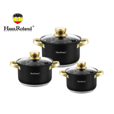 Набір каструль Haus Roland HR131-6, 3 шт. з неіржавкої сталі 2,9/3,9/5,1 л. Чорний (HR131-6)