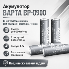 Акумулятор BAPTA BP-0900 18650 Li-Ion 9000 мА·год 4.2В для ліхтарів, power bank і портативної техніки