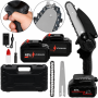 Аккумуляторная цепная мини пила Electric Chain Saw 48V 8" дюймов 20см с 2 аккумуляторами для обрезки веток деревьев в кейсе