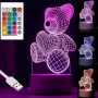 УЦІНКА! 3D нічник Ведмедик із серцем + пульт, від USB/Акриловий світильник/Лемпа-нічник (Плохе паковання 3280)