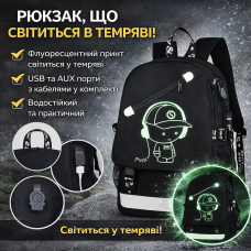 УЦЕНКА! Водонепроницаемый рюкзак мusic с USB светящийся в темноте черный (Нет упаковки 3521)