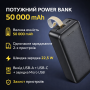 Повербанк Awei J111B 50000 mAh, 22.5W — портативний зовнішній акумулятор з швидкою зарядкою, 3 виходи, Li-Pol, чорний