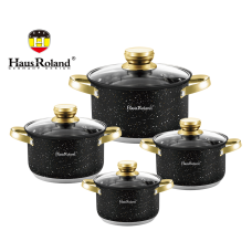 Набір каструль Haus Roland HR131-10, 4 шт. з неіржавкої сталі 2,1/2,8/3,9/6,1 л, з гранітним покриттям. Чорний (HR131-10)