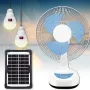 Вентилятор 12" на акумуляторі 4500 мАч із сонячною панеллю та 2 LED лампами Megatop MG008