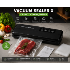 Вакууматор бытовой для продуктов пищи Vacuum Sealer X Pro 110W 60 кПа вакуумный упаковщик автоматический + 10 пакетов 10х25см
