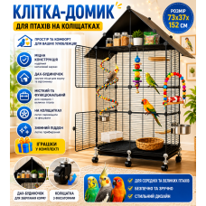 Велика металева клітка для птахів 74×37×152 см на колесах із дахом + іграшки/Клітка для папуги канарки/Віль'єр для птахів