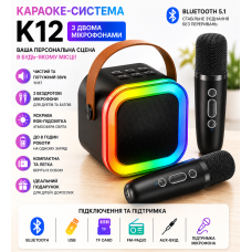 Караоке-система K12 с двумя микрофонами, Bluetooth, черная