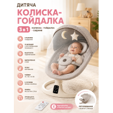 Колиска-гойдалка дитяча/Кольоровий центр-шезлонг 3 в 1 M06 з Bluetooth, музикою та пультом керування