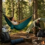 Туристический гамак двухместный, 270х140 см до 200 кг, Зеленый / Подвесной гамак для кемпинга / Нейлоновый гамак с карабинами