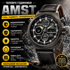 Армійський чоловічий годинник AMST 3003 Black (протиударний з підсвіткою)