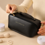 Жіноча дорожня косметичка AND XL-1010 чорна з екошкіри на блискавці, органайзер для косметики із 7 відділеннями та ручкою