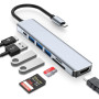USB-хаб 7в1, Type-C to HDMI + SD + TF + 3xUSB + PD, Сірий / USB розгалужувач для ноутбука / ЮСБ хаб