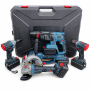 Набір електроінструментів 5-в-1 36 V: шурупокрут, болгарка КШМ, гайковерт, перфоратор і циркулярна пила + кейс + 4 акумулятори 5A