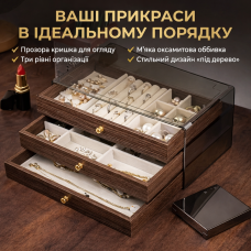 Скринька-органайзер для зберігання прикрас 3-ярусна "Дерево" з прозорою кришкою й оксамитовим оздобленням