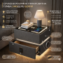 Смарт-тумба прикроватна YJXF01 Grey із сейфом, LED-підсвіткою та USB-портами (Сіра екошкіра / Загартоване скло)