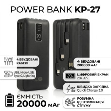 Power Bank с электронным экраном с набором кабелей KP KP-27 20000mAh Внешний аккумулятор для зарядки