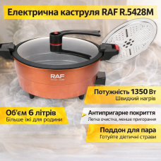 Електрична каструля з рівномірним нагріванням і антипригарним покриттям RAF R.5428M 1350W