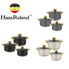 Набір каструль Haus Roland HR131-11 (3 шт) з нержавіючої сталі 2,9/3,9/5,1 л, з гранітним покриттям, Чорний