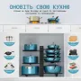 Металевий, регульований органайзер — підставка для кришок, каструль, кухонних дощок і сковорідок, чорний