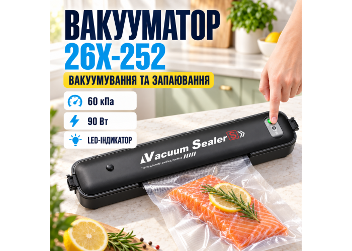 Вакуумний пакувальник продуктів Vacuum Sealer S 26X-252 Чорний