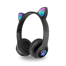 Бездротові навушники з котячими вушками та RGB-підсвіткою FM-радіо, micro SD Cat MZ-023 Чорні