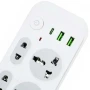 Сетевой фильтр удлинитель 2м, 2500Вт, 6×220В, 2хUSB, 1хType-C, WL-1, Белый / Сетевой удлинитель с выключателем
