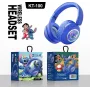 Детские беспроводные Bluetooth наушники Stitch KT-100 Blue с RGB-подсветкой, встроенным микрофоном и слотом для карты памяти