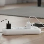 Сетевой фильтр удлинитель 2м, 2500Вт, 6×220В, 2хUSB, 1хType-C, WL-1, Белый / Сетевой удлинитель с выключателем