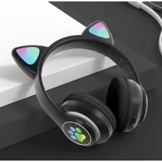 УЦІНКА! Бездротові дитячі Bluetooth навушники з вушками та підсвіткою Cat-23M Чорний (Плохе паковання 3197)