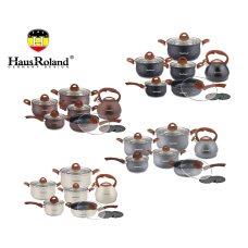 Набір посуду Haus Roland HR120-1 (14 предметів) з нержавіючої сталі: каструлі 2,6/3,6/6,1 л; ківш 1,9 л; сковорідка 2,9 л; чайник