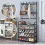 Підлогова вішалка-органайзер NEW Simple Floor Clothes для одягу та взуття з полицями та гачками, металева, чорна