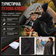 Туристична складана ковдра для кемпінгу 200×140 см із водовідштовхувальним покриттям DWR і сумкою-чохлом, 780 г, чорне