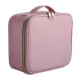 Косметичка-валізатор з LED дзеркалом шкіряна (рожева)