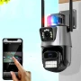 Вулична охоронна поворотна WIFI камера Dual Lens Zoom 8MP сирена, зум, iCSee віддаленим доступом онлайн