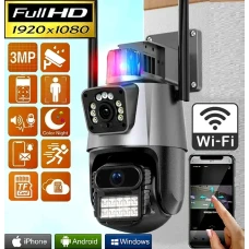 Вулична охоронна поворотна WIFI камера Dual Lens Zoom 8MP сирена, зум, iCSee віддаленим доступом онлайн
