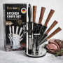 Комплект кухонних ножів Rainberg RB-2323 з аксесуарами та підставкою, неіржавка сталь, 9 предметів, коричневий колір