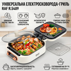Электрическая сковорода-гриль с независимой регулировкой температуры и раскрытием на 180° RAF R.5409 1800W