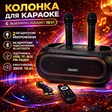Портативна Bluetooth колонка ZQS4247 16Вт з 2 мікрофонами караоке USB TF FM AUX