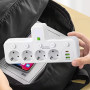Сетевой фильтр-разветвитель 2500W, 4х220V, 2хUSB, 1хType-C, 8625UL, Белый / Настенный тройник с подсветкой
