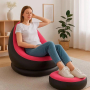 Надувне крісло з пуфиком 2в1 (116х98х83 см, до 100 кг) Air Sofa + насос, Чорний / Надувний велюровий диван із пуфом