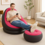 Надувне крісло з пуфиком 2в1 (116х98х83 см, до 100 кг) Air Sofa + насос, Чорний / Надувний велюровий диван із пуфом
