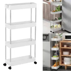Етажерка на колесах 4 яруси (87×38×13 см), Bathroom Rack / Підлогова полиця-органайзер/ Стелаж-етажерка