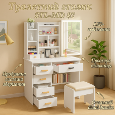 Туалетний столик STL-MD 87 з LED прямокутне дзеркало та пуфиком 128х80х35 см Білий