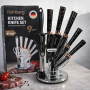 Кухонний набір ножів Rainberg RB-2323 з підставкою, неіржавка сталь, 9 предметів, чорний колір