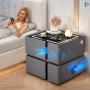 Розумна приліжкова тумба SZXF01 з Bluetooth-колонкою, USB і сенсорною підсвіткою, 2 шухляди, МДФ/екошкіра, сіра