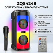 Портативна Bluetooth колонка 2х6.5" з RGB-підсвіткою, мікрофоном і пультом ДК ZQS4248